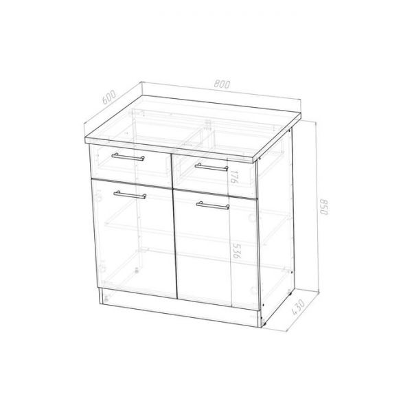 Шкаф напольный Кира 800х600х850 рабочий 2 ящ и 2 дв  венге/Квадро шимо темный/малага