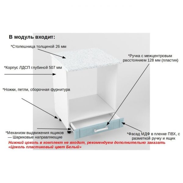 Шкаф для плиты РоялВуд, 600х600х850, Белый/Голубой прованс