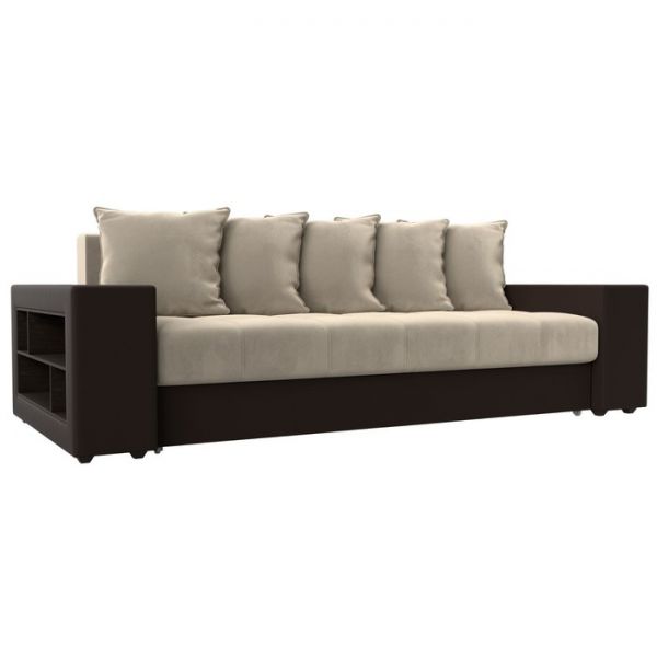 Диван прямой «Дубай», механизм еврокнижка, цвет серая рогожка / чёрная экокожа