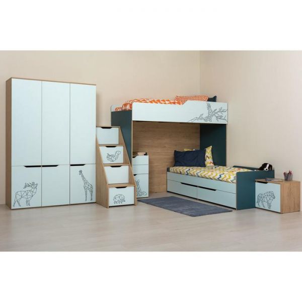 Кровать-чердак Гудвин 11.15, 2078х890х1810, Гикори рокфорд/Бензин/Мята