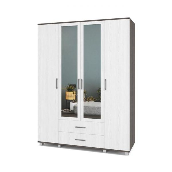 Шкаф Ева Е43 520х1600х2100 четырёхстворчатый с зеркалом и ящиками Анкор темный/светлый