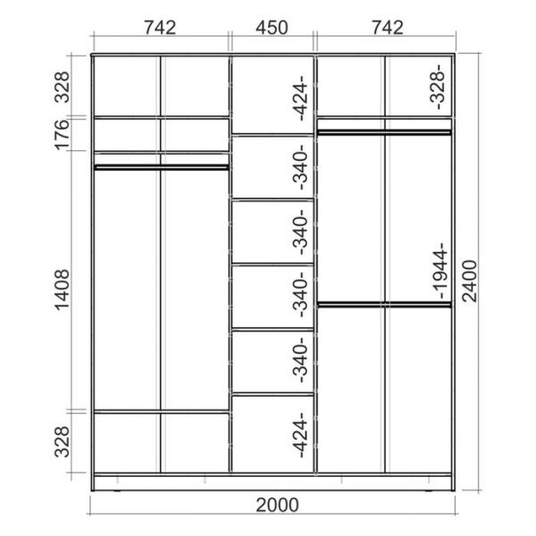 Шкаф-купе Хит-24-20-555, 2400х2000х620 Ясень шимо светлый