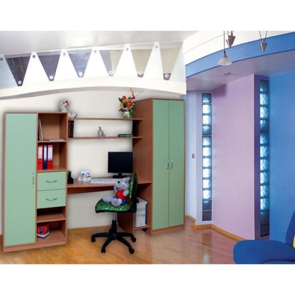 Стенка детская «Анюта 4», 2600?550?1908 мм, цвет бук / зелёный