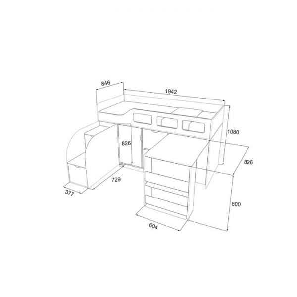 Детская кровать-чердак «Астра 8», цвет дуб молочный/орех