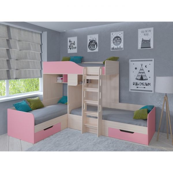 Детский комплекс «Трио», цвет дуб молочный/розовый