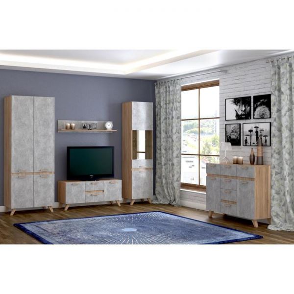 Тумба ТВ Фарго, 1184х436х524, Дуб сонома/Бетон светлый