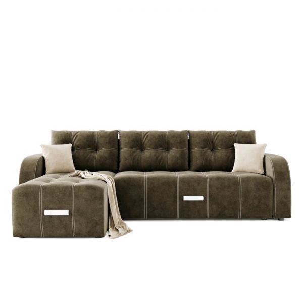 Угловой диван «Нью-Йорк», угол левый, пантограф, велюр, цвет селфи 01, подушки селфи 03