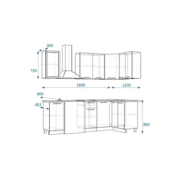Кухонный гарнитур 1800х1200, 6Р РоялВуд, Голубой прованс 2