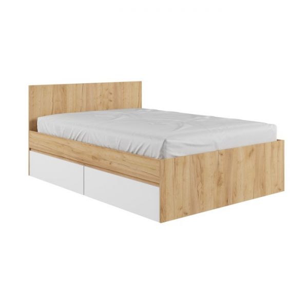Кровать 1600 с ящиками и основанием Бетти, с/м 1600х2000, Дуб крафт золотой/Белый