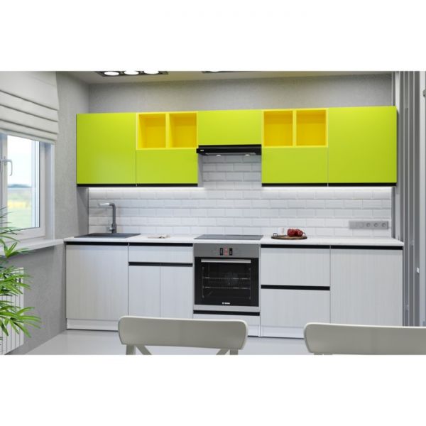 Кухонный гарнитур Оливия Экстра 3000х600 белый/мрамор марквина белый/бодега/лайм