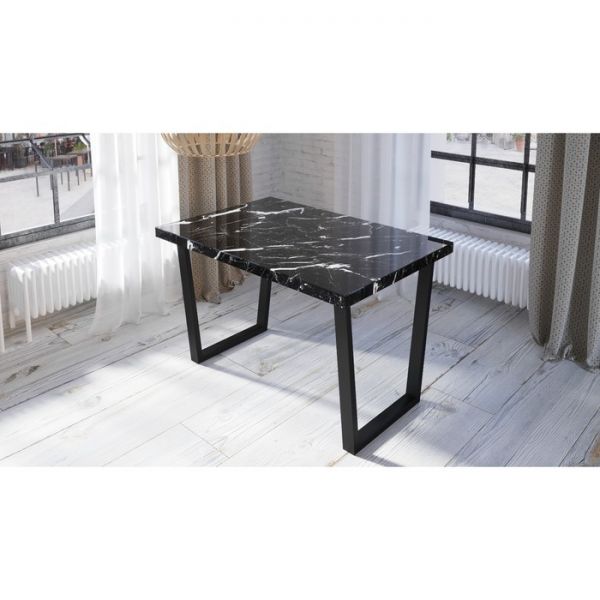 Обеденный стол «Квадро», 1200 ? 800 мм, опора «П» чёрная, фотопечать, чёрно-белый мрамор
