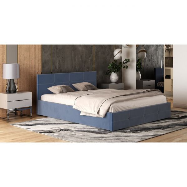 Кровать Синди, 1600х2000, ортопедическое осн+ПМ, Мазерати 21/Серо-синий