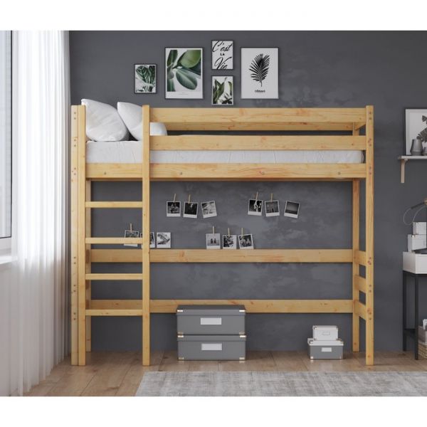 Кровать-чердак «К1», 70 ? 190 см, массив сосны, без покрытия