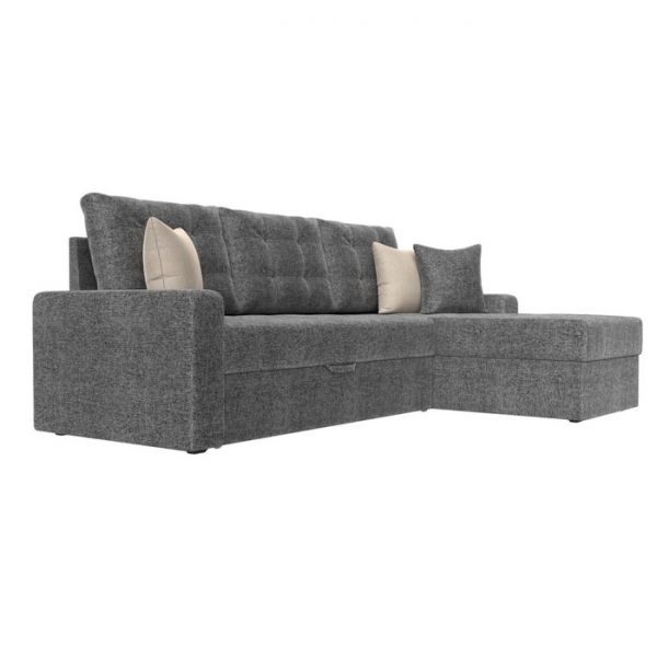 Угловой диван «Ливерпуль», механизм дельфин, рогожка, правый угол, цвет серый