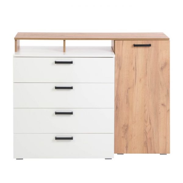 Комод №8, 1250х473х970, Дуб крафт золотой/Белый