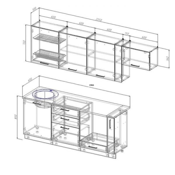 Кухня Гранж 2566х600 Антрацит/Детройт/Антрацит,Гранж