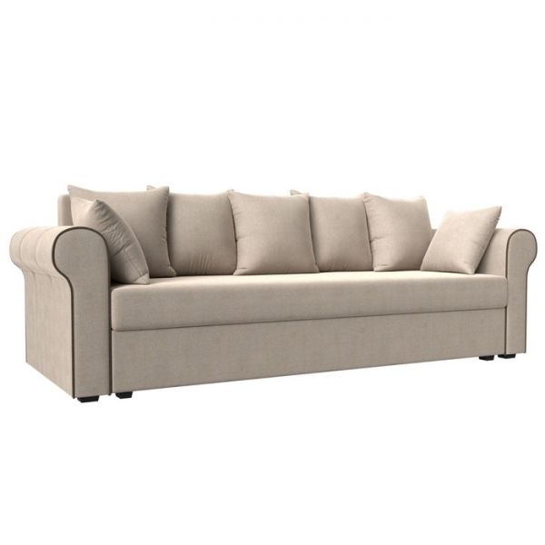 Прямой диван «Рейн», механизм еврокнижка, рогожка, цвет бежевый / кант коричневый