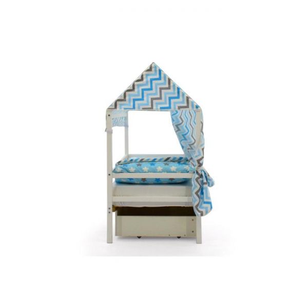 Крыша текстильная Бельмарко для кровати-домика Svogen зигзаги синий, голубой, графит