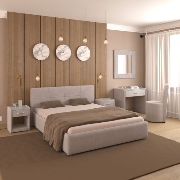 Кровать «Пантеон» без ПМ, 140 ? 200 см, ортопедическое основание, рогожка, цвет серый