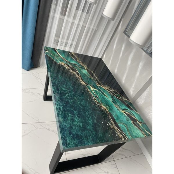 Обеденный стол «Квадро», 1200 ? 800 мм, опора «П» чёрная, фотопечать, цвет малахит