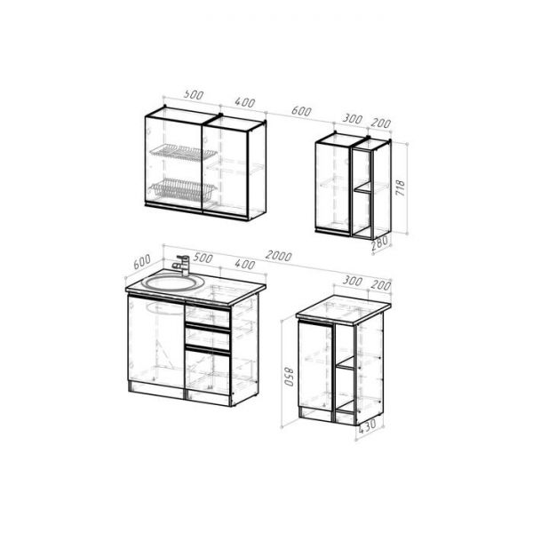 Кухонный гарнитур Адажио медиум 1400х600 Дуб золотой,бетон темный/Венге