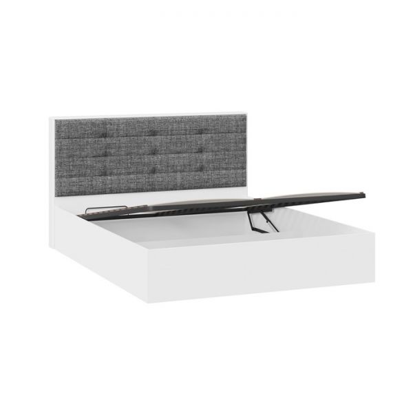 Кровать Тесса с ортопедическим основанием и ПМ 1600х2000 Белый Жемчуг/Рогожка серая