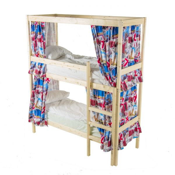 Двухъярусная кровать c каркасом для штор, 70 ? 190 см, цвет сосна