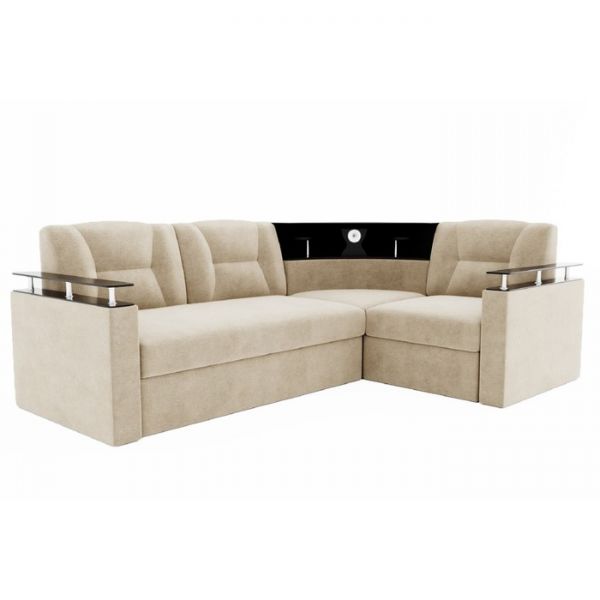 Угловой диван «София», угол правый, дельфин, подсветка, велюр, ЛДСП венге, цвет селфи 01