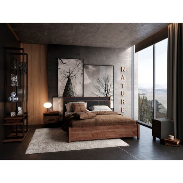 Кровать Люкс Nature 308, 1400 ? 2000 мм, без основания, цвет дуб табачный сraft / чёрный