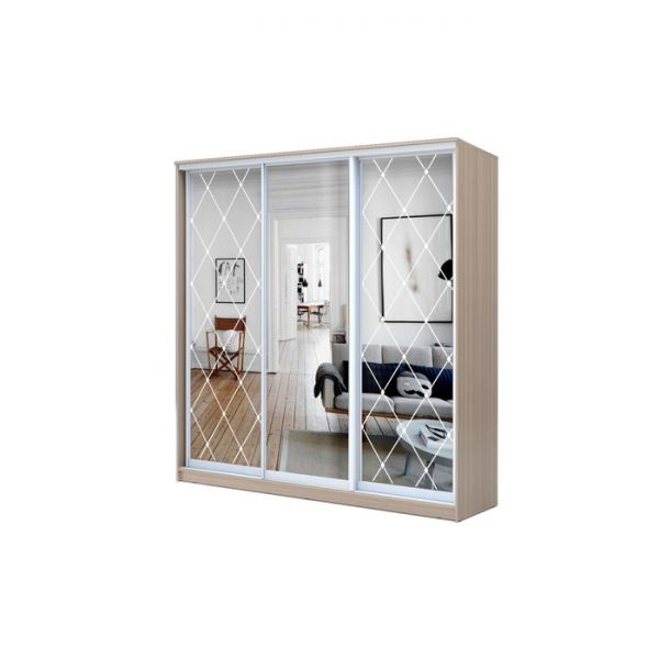 Шкаф-купе Хит-22-20-656, 2000x620x2200, Ясень шимо светлый, Ромб большой на зеркале