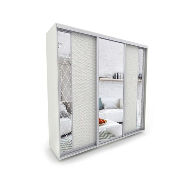 Шкаф-купе «Акцент-Вера», 1500 ? 600 ? 2310 мм, выбеленное дерево/экокожа «Версаль светлый»