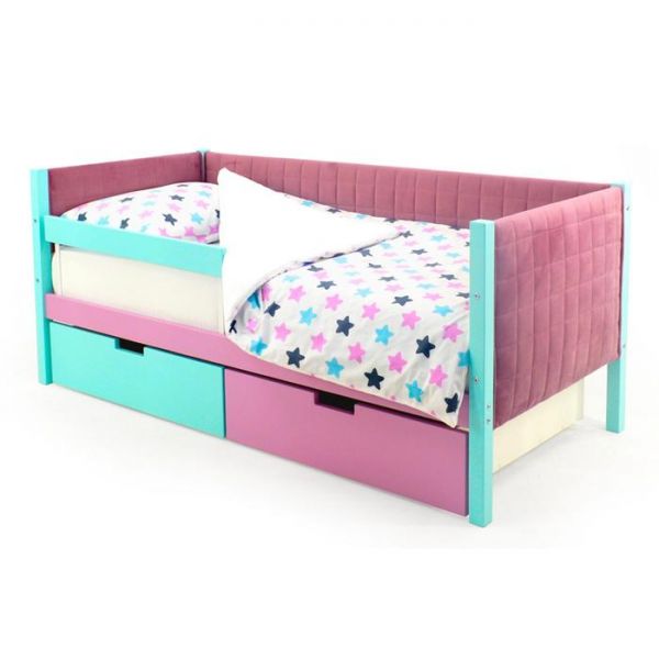 Детская кровать-тахта мягкая Svogen мятный-лаванда