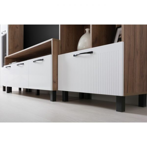 Тумба под ТВ Манхеттен 13.231, 1384х445х562, Дуб крафт табачный/Белый глянец