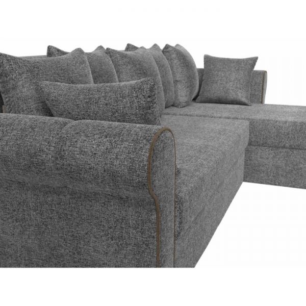 Угловой диван «Рейн», механизм еврокнижка, угол правый, рогожка, серый / кант коричневый