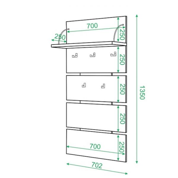 Вешалка настенная СТ-50, 702 ? 265 ? 1350 мм, цвет нельсон