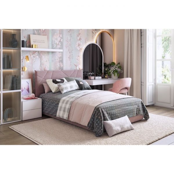 Кровать Квест с ортопедом 1200х2000 пудра (велюр)