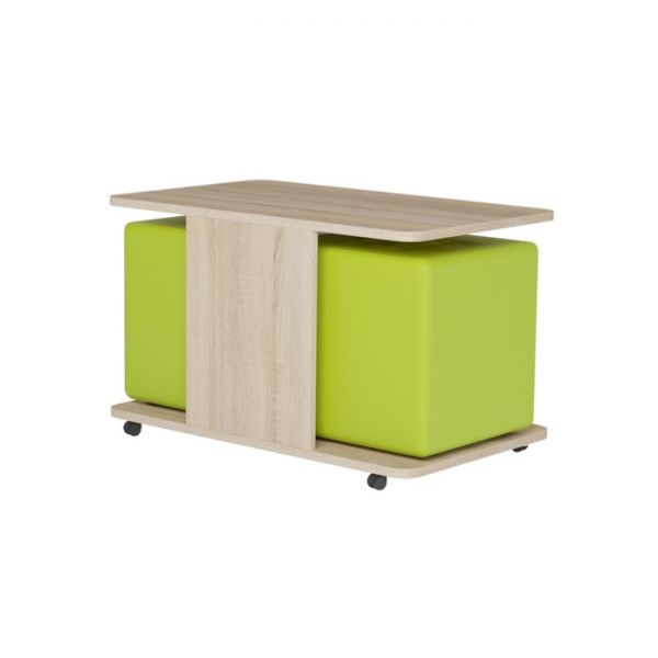 Стол журнальный, цвет дуб сонома, с пуфами, цвет лайм