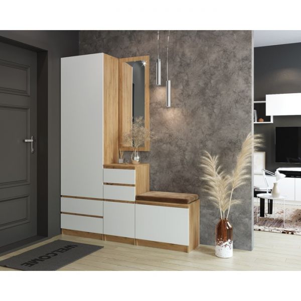 Пенал с 2-мя ящиками Бетти, 500х520х2100, Дуб крафт золотой/Белый