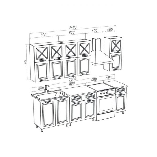 Кухонный гарнитур 2000 Констанция МДФ, Белый снег софт/Софт графит
