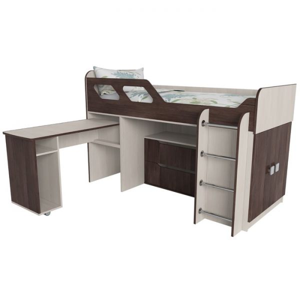 Кровать Вега 4 правый, 1950х1250х1260, Дуб молочный