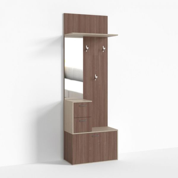 Тумба ПР-Т-1-2, 700х330х2100 мм, 2 ящика, зеркало слева, ясень шимо св, ясень шимо тем