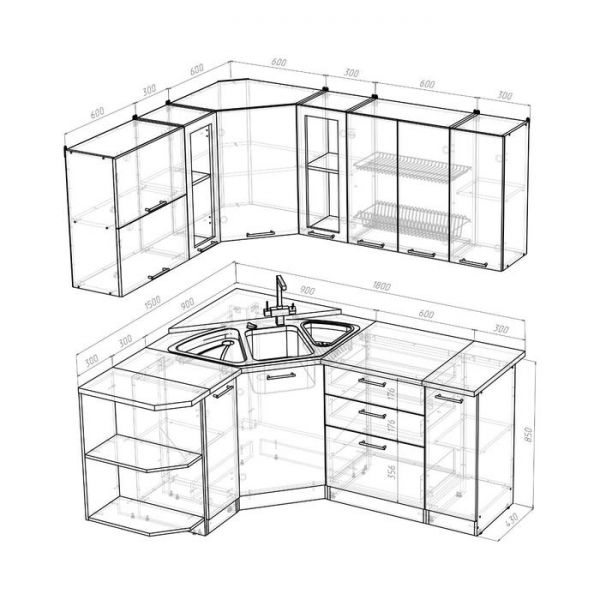 Кухонный гарнитур Алина оптима, 1500 х 1800 мм