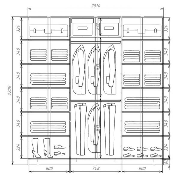 Шкаф-купе Хит-22-20/2-555, 2000x620x2200, Белый фасад шагрень