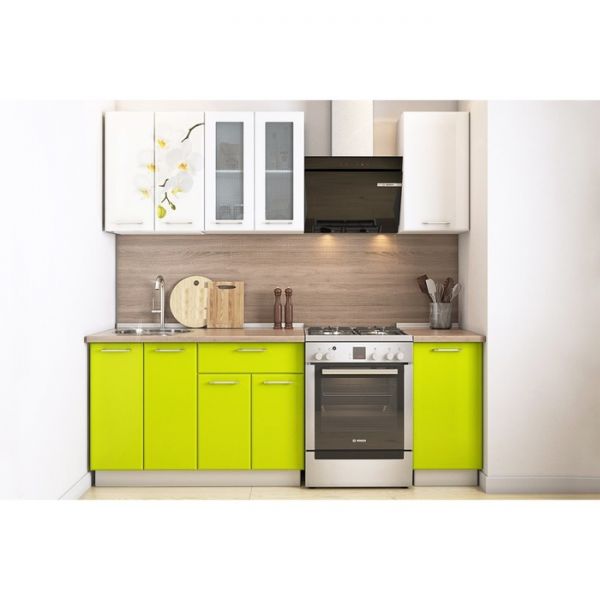 Кухонный гарнитур Яна 1600х600 белый/белый Орхидея/лайм