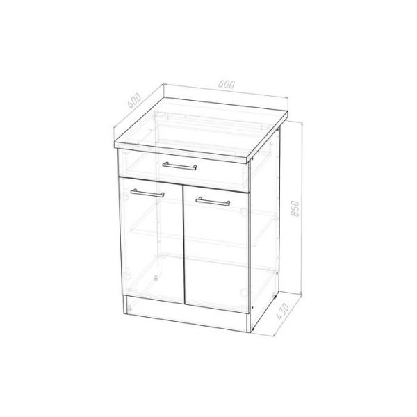 Шкаф напольный Кира 600х600х850 1 ящик и 2 дверцы  венге/Квадро шимо темный/малага