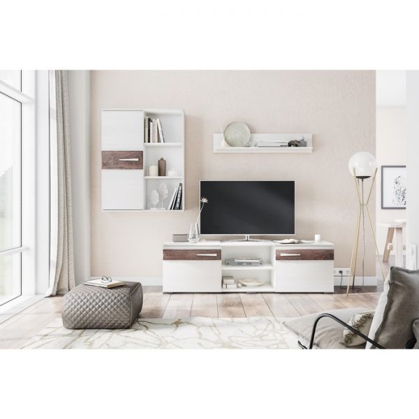 Тумба под ТВ Акита 1600х400х470 ясень анкор светлый/дуб бомонд какао