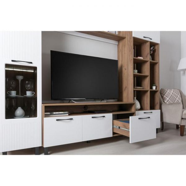 Тумба под ТВ Манхеттен 13.231, 1384х445х562, Дуб крафт табачный/Белый глянец