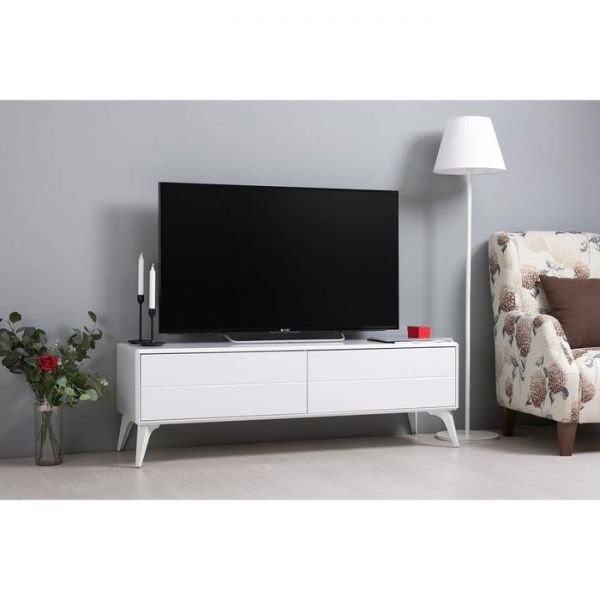 Тумба под ТВ Спейс 13.64, 1400х432х457, Белый/Белый глянец МДФ