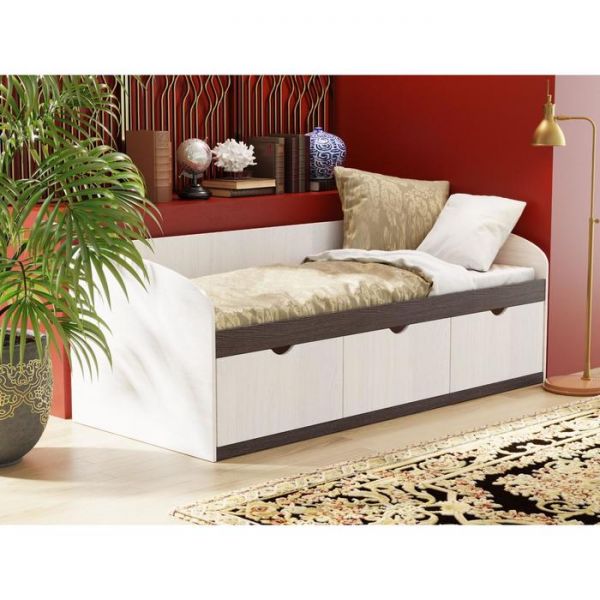 Кровать №8 с 3-мя ящиками, 800 ? 1900 мм, ЛДСП, ясень анкор светлый / ясень анкор тёмный