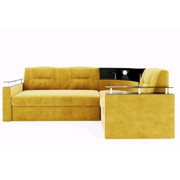 Угловой диван «София», угол правый, дельфин, подсветка, велюр, ЛДСП венге, цвет селфи 01